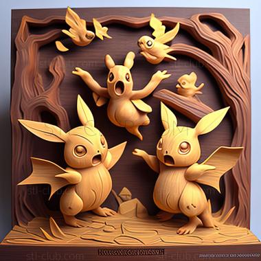 3D model Dancing With the Ducklett Trio Pikachu VS Meguroco VS K (STL)